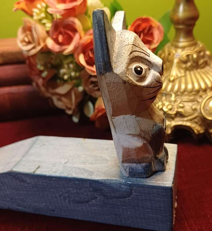 Carved Wood - Cat door stop