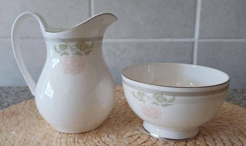 Vintage 1984 Royal Doulton "Twilight Rose" Milk Pourer & Sugar Bowl  Elegant Tea-Time Charm