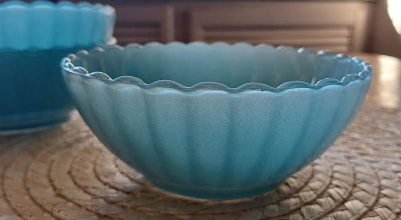 Set of 3 Vintage 1950s French Blue Glass Bowls  Scalloped Edge