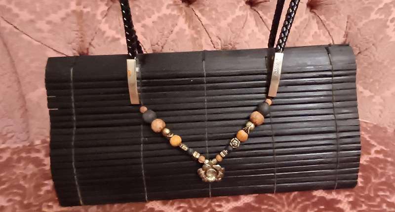 Natural Eco-Friendly Bamboo Handbag with Strap  Made in Thailand  31 x 10 x 44 including strap
