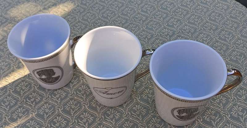 Set of 3 Coffee Cups  @Home White with Silver Trim