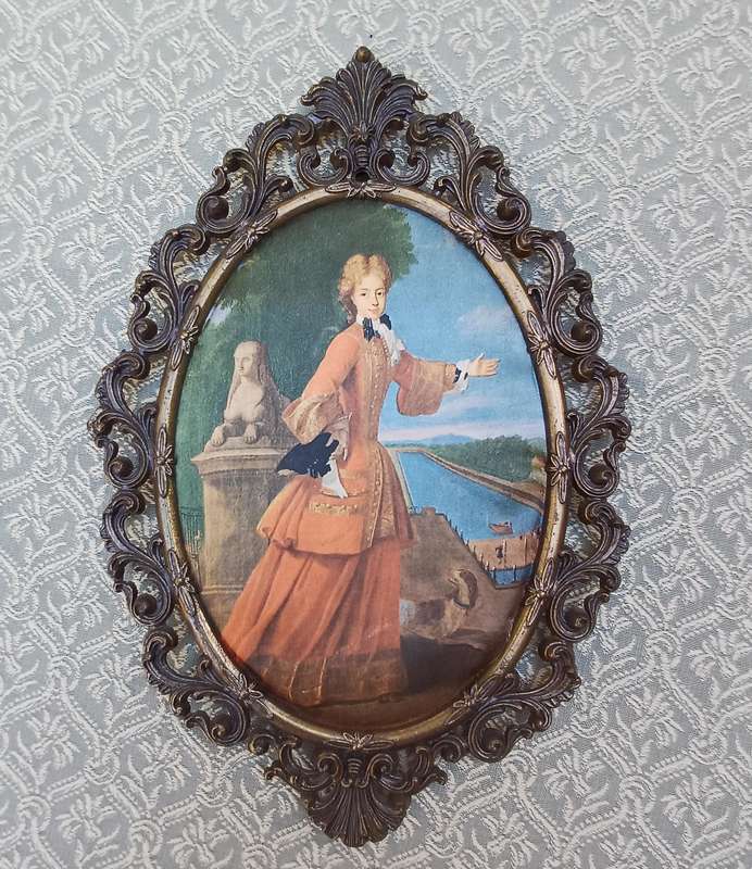 Ornate Vintage Silk Picture of a Lady  Made in Italy