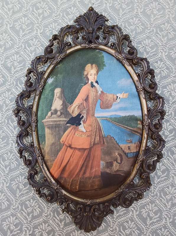 Ornate Vintage Silk Picture of a Lady  Made in Italy