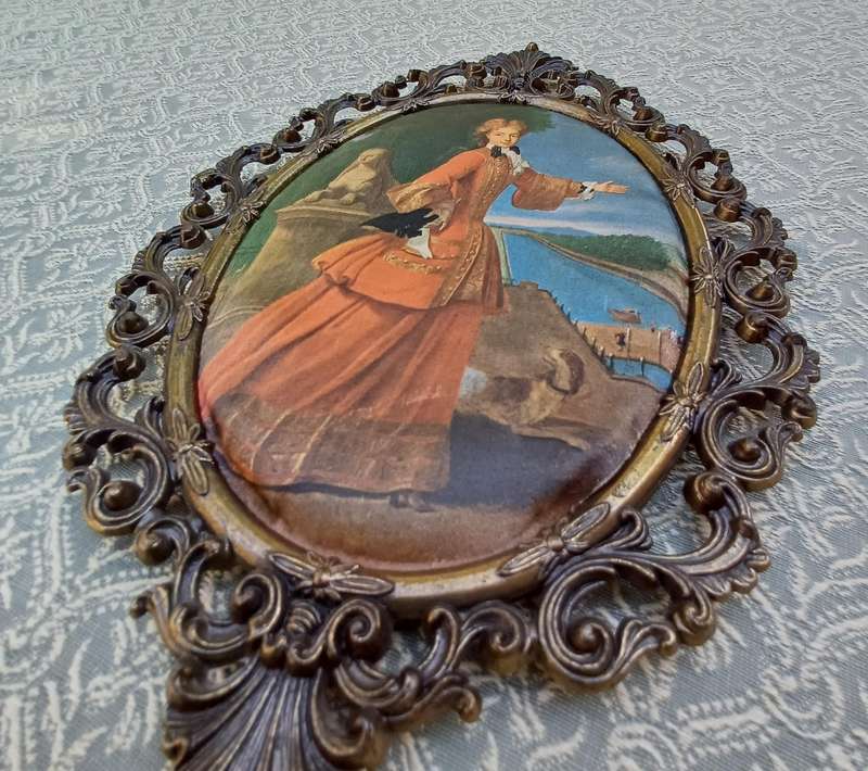 Ornate Vintage Silk Picture of a Lady  Made in Italy