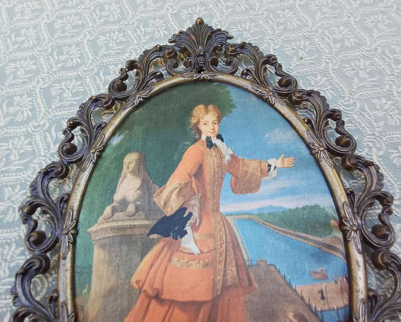Ornate Vintage Silk Picture of a Lady  Made in Italy