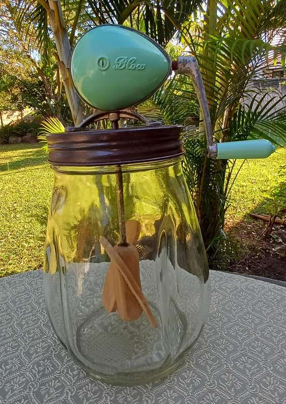 Butter Churn  with original glass bottle stamped Blow N30 made in England