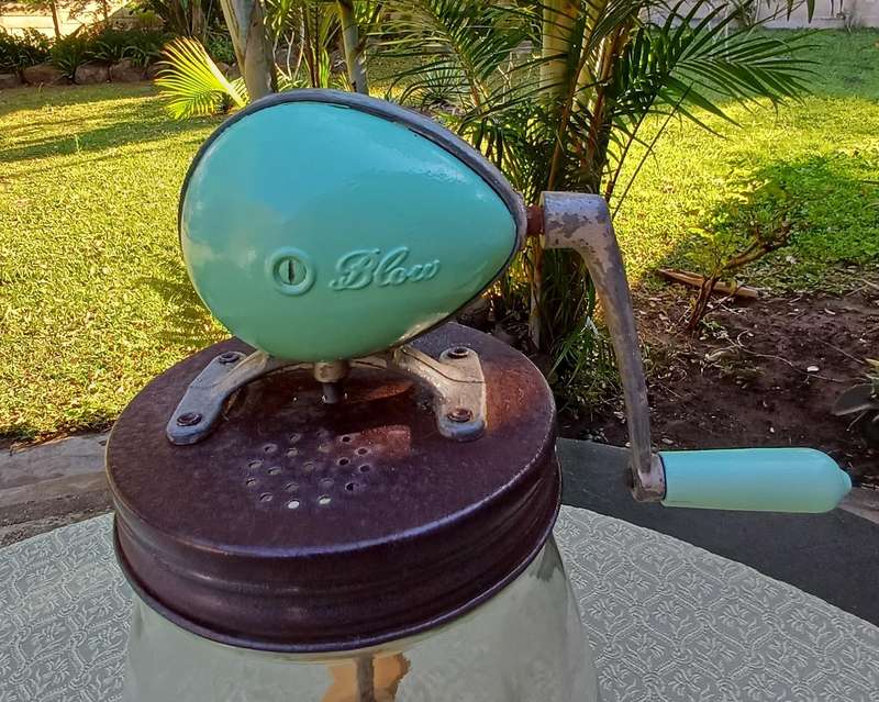 Butter Churn  with original glass bottle stamped Blow N30 made in England