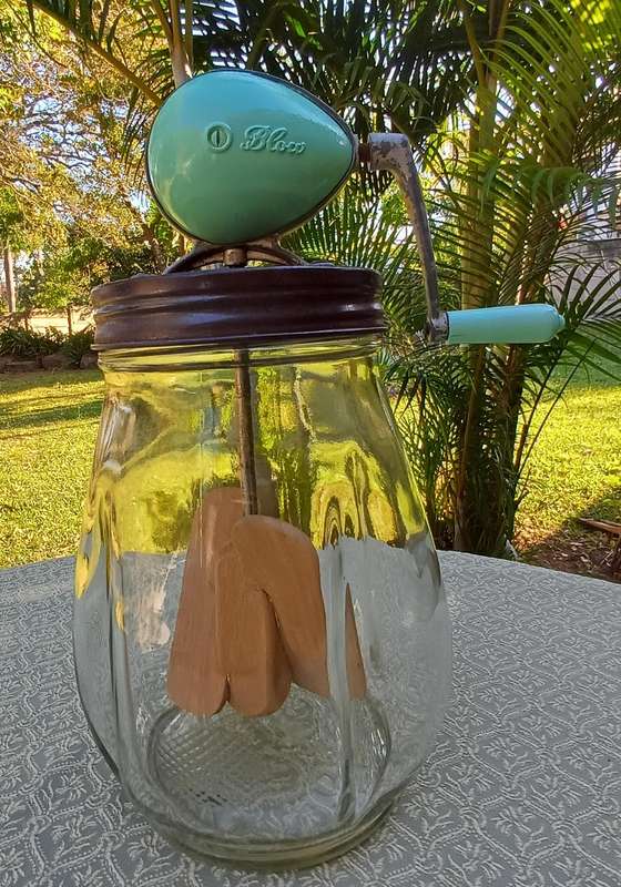 Butter Churn  with original glass bottle stamped Blow N30 made in England