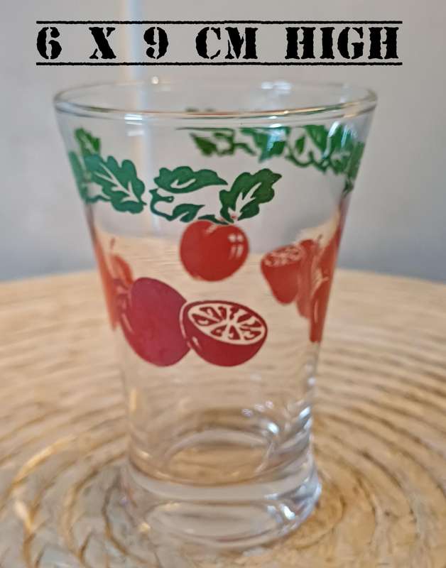 1950s Mid-Century Juice Glasses  Tomato & Vine Design  Set of 6