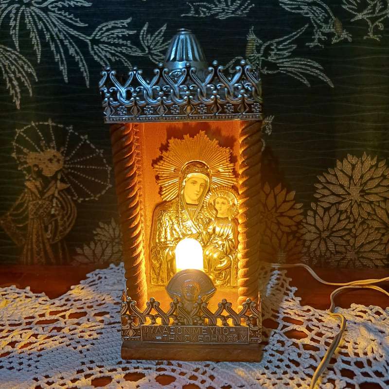 Rare Vintage 1950s Virgin Mary Night Light | Orthodox Religious Lamp | 22 cm High