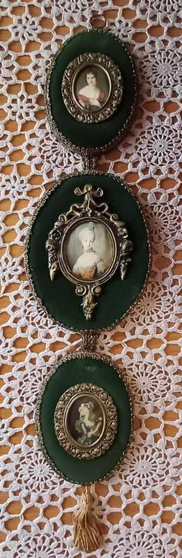 Lovely Italian Velvet And Silk triple portraits miniatures and tasle
