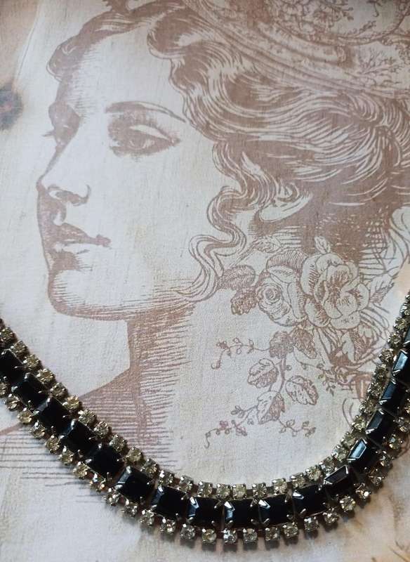 1950s Rhinestone & Black Jet Onyx Choker Necklace with Matching Bracelet   | 17 |