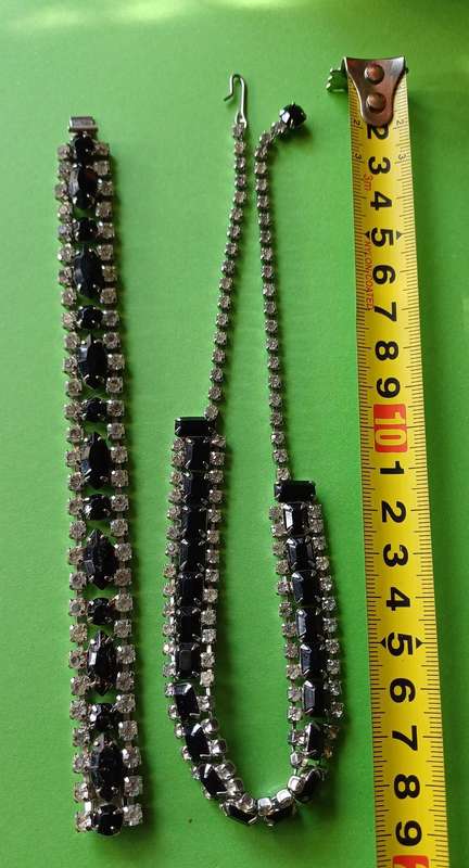1950s Rhinestone & Black Jet Onyx Choker Necklace with Matching Bracelet   | 17 |