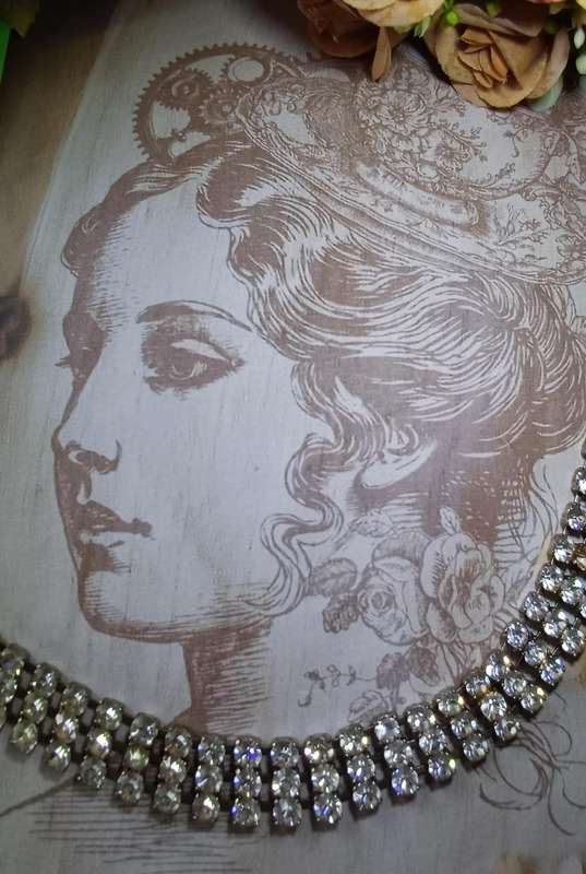 Vintage 1950s Silver-Tone Rhinestone Triple Row Choker Necklace   | 20 |