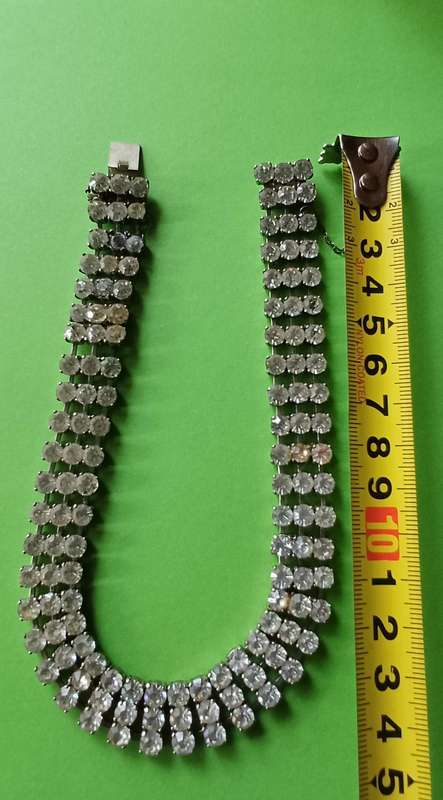 Vintage 1950s Silver-Tone Rhinestone Triple Row Choker Necklace   | 20 |