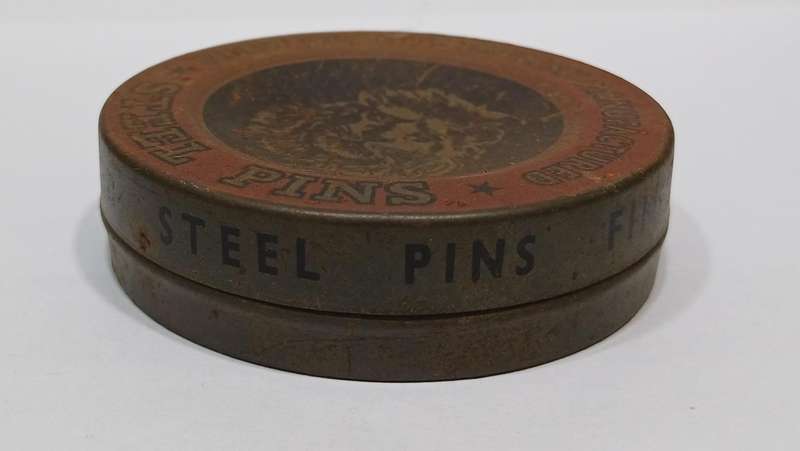 Vintage Haberdasher's |Tailor's English |  Steel Pin Tin |  Lion Graphics