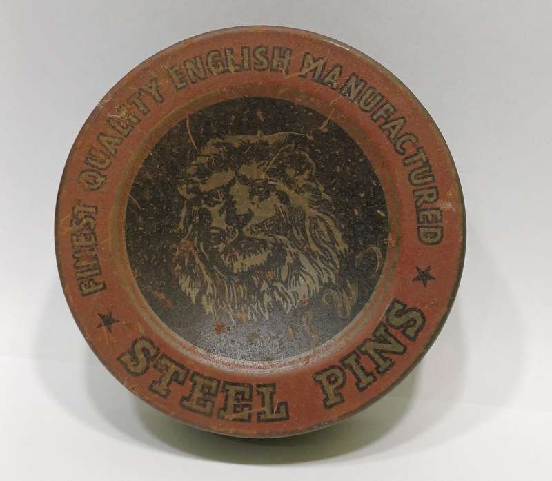 Vintage Haberdasher's |Tailor's English |  Steel Pin Tin |  Lion Graphics