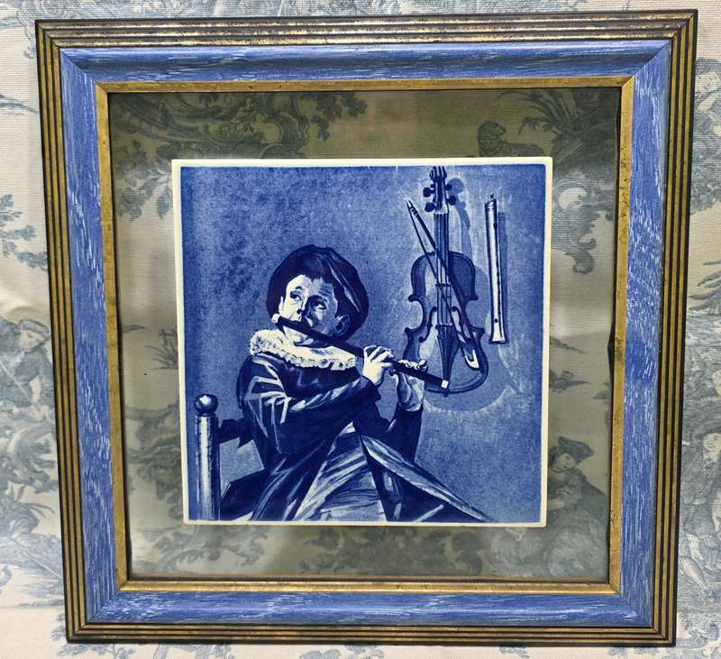 Vintage Delfts Blauw Holland Ceramic Tile in Frame