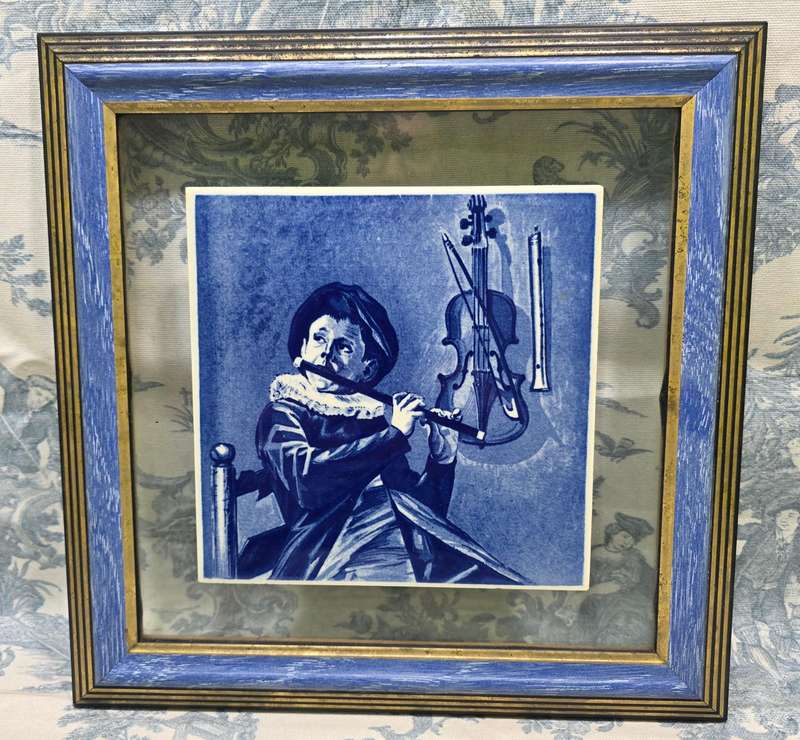 Vintage Delfts Blauw Holland Ceramic Tile in Frame