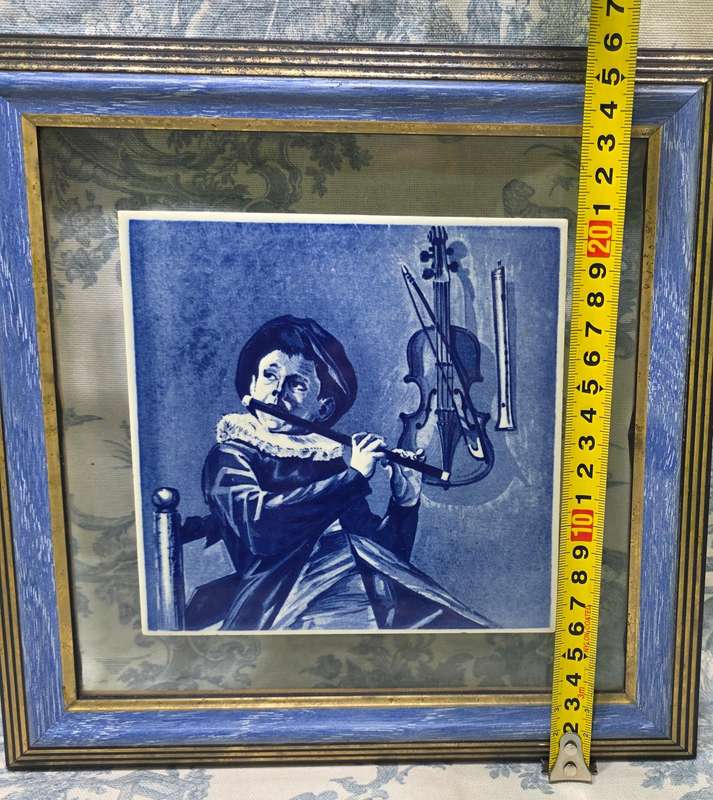 Vintage Delfts Blauw Holland Ceramic Tile in Frame