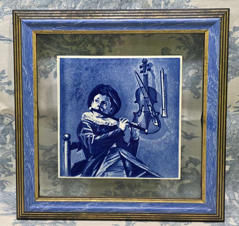 Vintage Delfts Blauw Holland Ceramic Tile in Frame