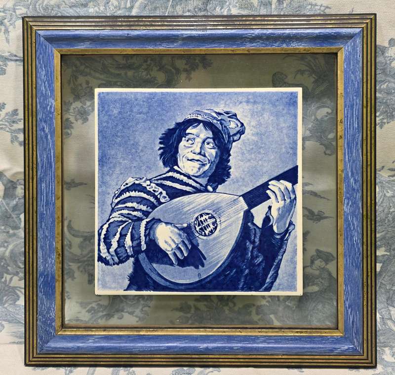 Vintage Delfts Blauw Holland Ceramic Tile in Frame