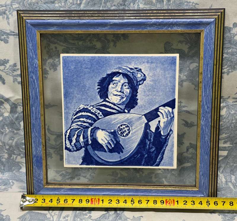 Vintage Delfts Blauw Holland Ceramic Tile in Frame