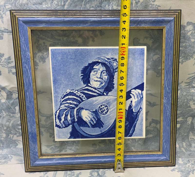 Vintage Delfts Blauw Holland Ceramic Tile in Frame