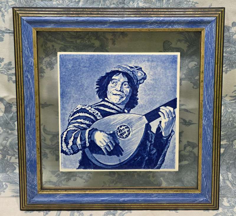 Vintage Delfts Blauw Holland Ceramic Tile in Frame