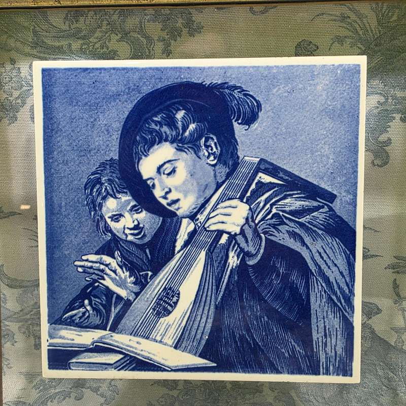 Vintage Delfts Blauw Holland Ceramic Tile in Frame