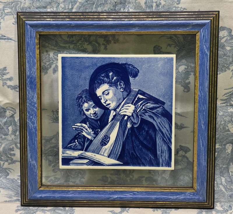 Vintage Delfts Blauw Holland Ceramic Tile in Frame