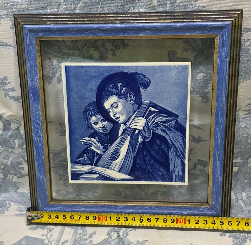 Vintage Delfts Blauw Holland Ceramic Tile in Frame