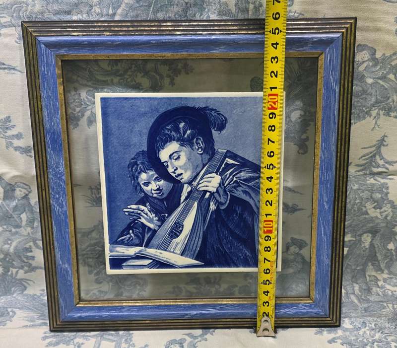 Vintage Delfts Blauw Holland Ceramic Tile in Frame