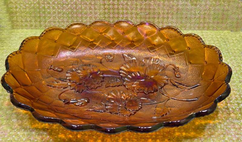 Imperial Carnival Glass Raised Pattern Quilted Pattern Oval Celery/Pickle Dish