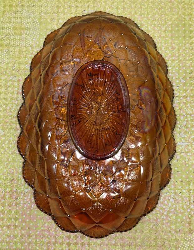 Imperial Carnival Glass Raised Pattern Quilted Pattern Oval Celery/Pickle Dish