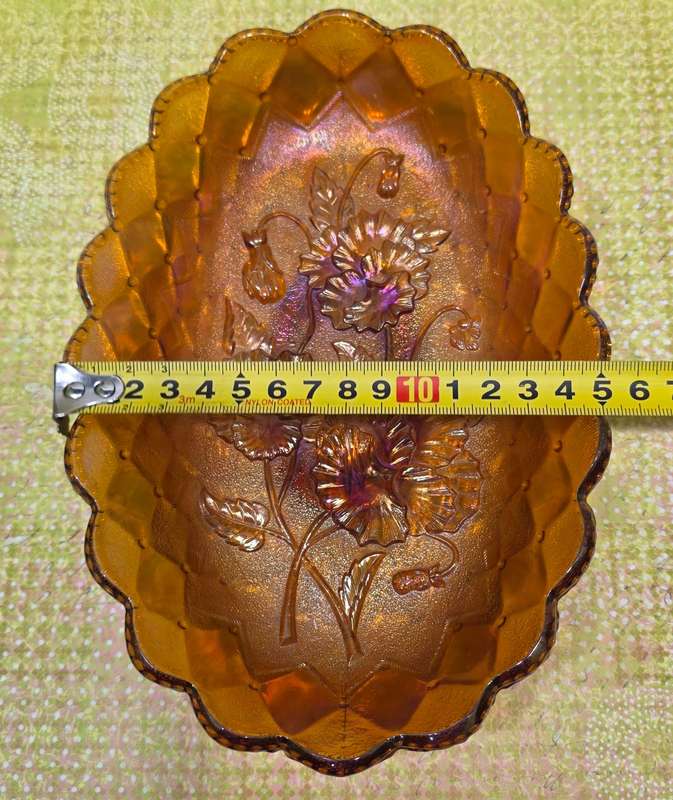 Imperial Carnival Glass Raised Pattern Quilted Pattern Oval Celery/Pickle Dish