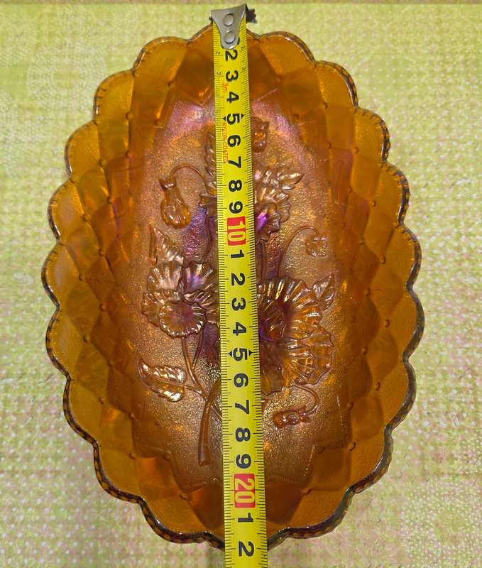 Imperial Carnival Glass Raised Pattern Quilted Pattern Oval Celery/Pickle Dish