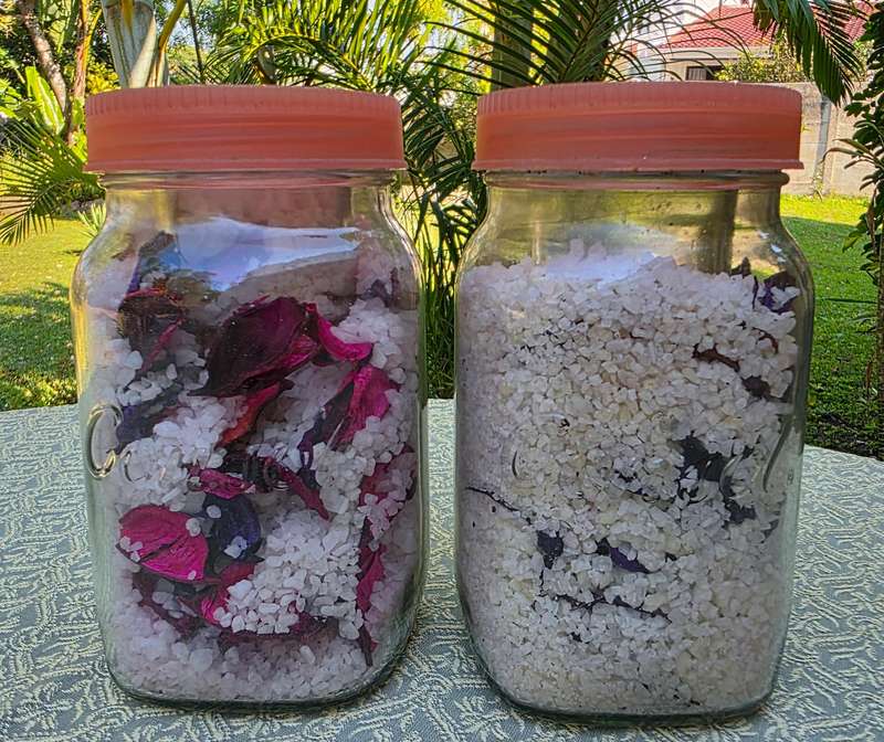 Set of Consol Glass Bottles with Bath Salts  Reusable & Decorative
