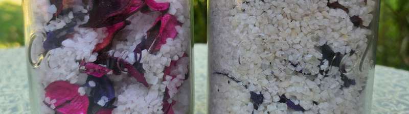 Set of Consol Glass Bottles with Bath Salts  Reusable & Decorative