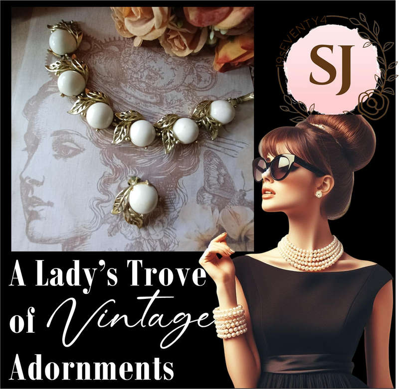 1950s White Thermoset & Gold-Tone Leaf Bracelet and Clip-On Earrings  Stamped CHAREL  | 21 |