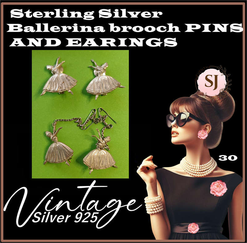 Vintage Sterling Silver Ballerina brooch/pins & Earings  | 31 |