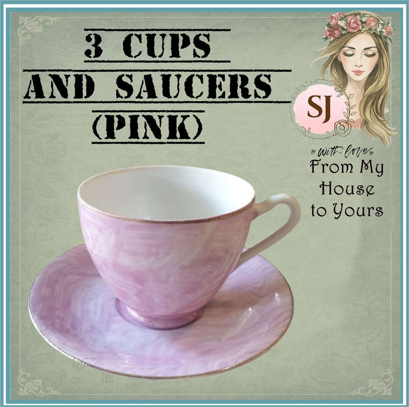 3 CUPS AND SAUCERS (PINK)
