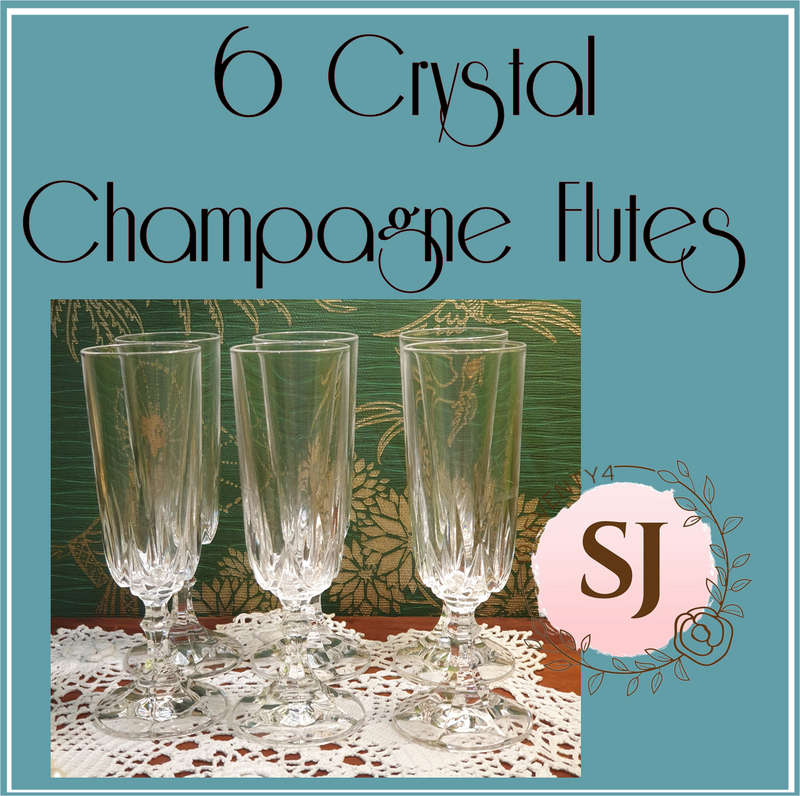 Set of six Vintage  Crystal Champagne Flutes