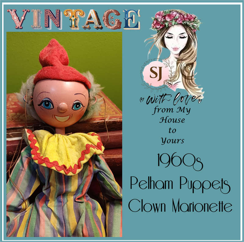 Vintage 1960s Pelham Puppets Clown Marionette  30 cm