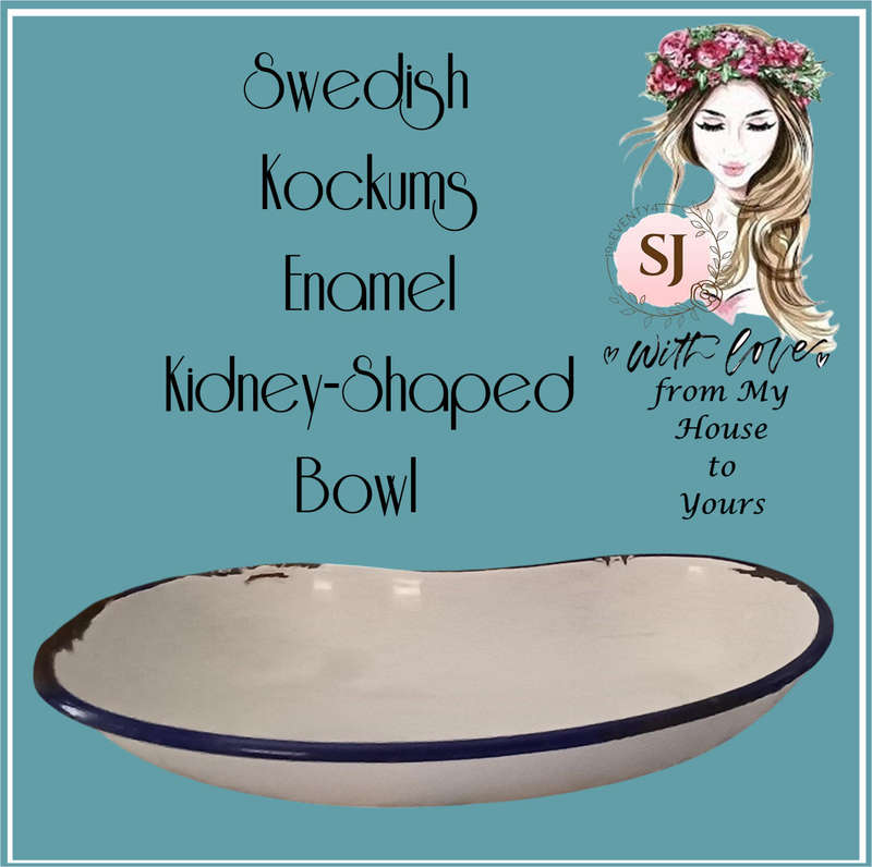 Vintage Swedish Kockums Enamel Kidney-Shaped Bowl  25 x 16 x 4 cm