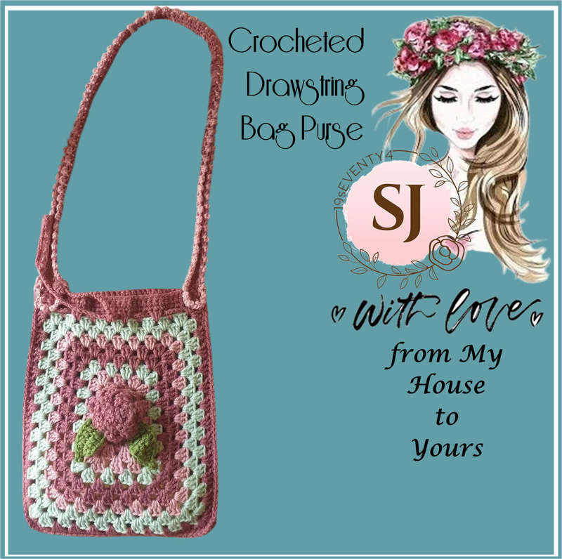 Handmade Crocheted Hobo Drawstring Bag Purse