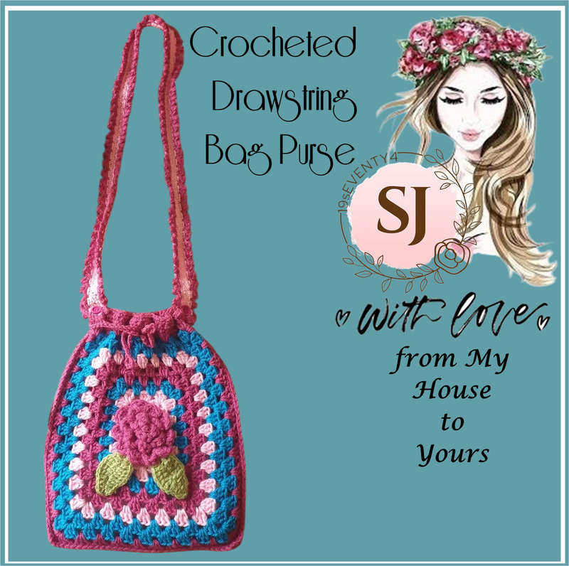 Handmade Crocheted Hobo Drawstring Bag Purse