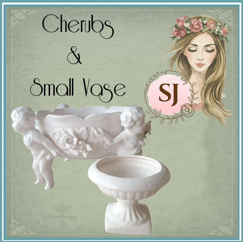 White Italian Continental blanc de Chine center bowl depicting four putti Cherubs + Small Vase