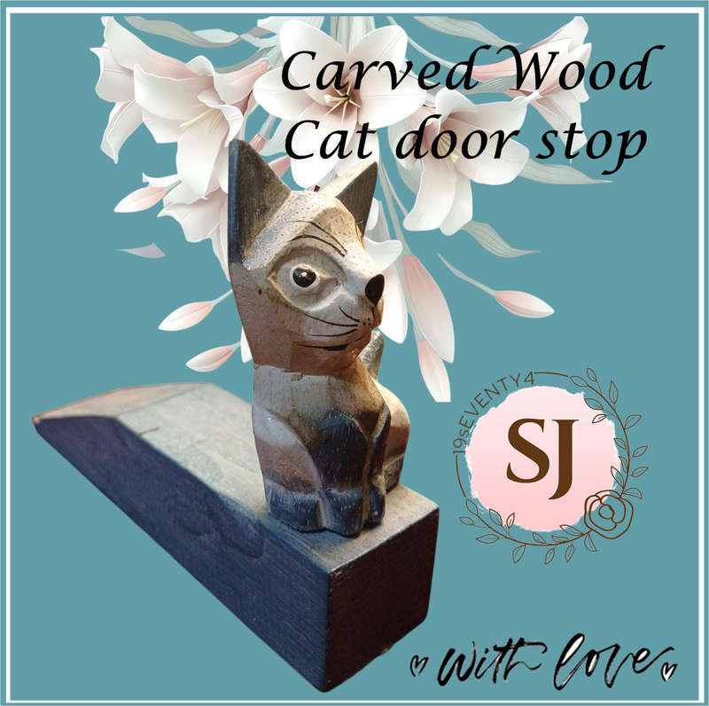 Carved Wood - Cat door stop