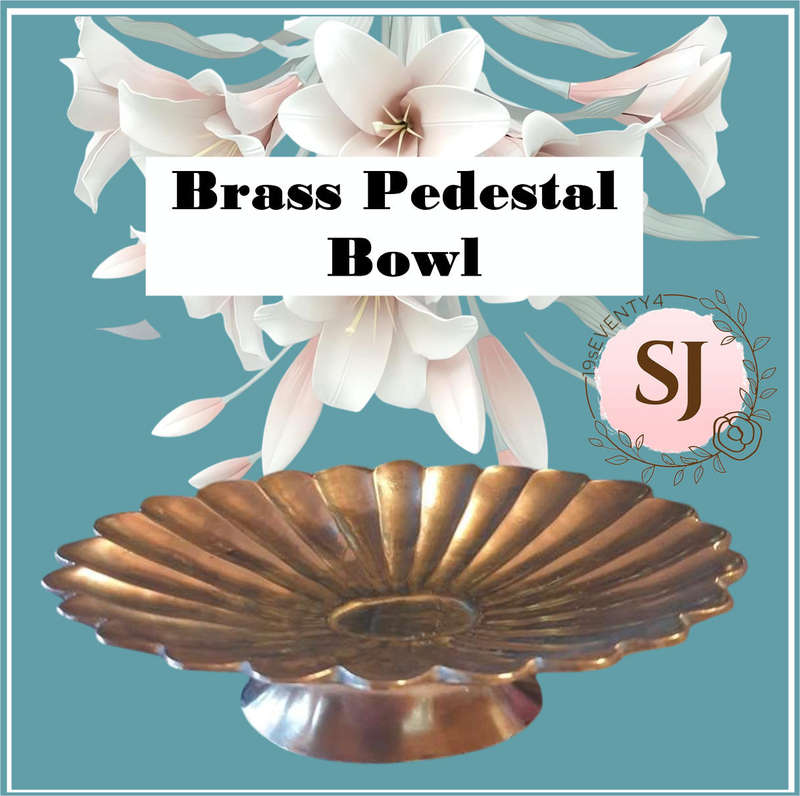 Brass Pedestal Bowl, Footed Trinket Dish, Scalloped Edge Jewelry Tray, Vintage Scallop Solid Brass B